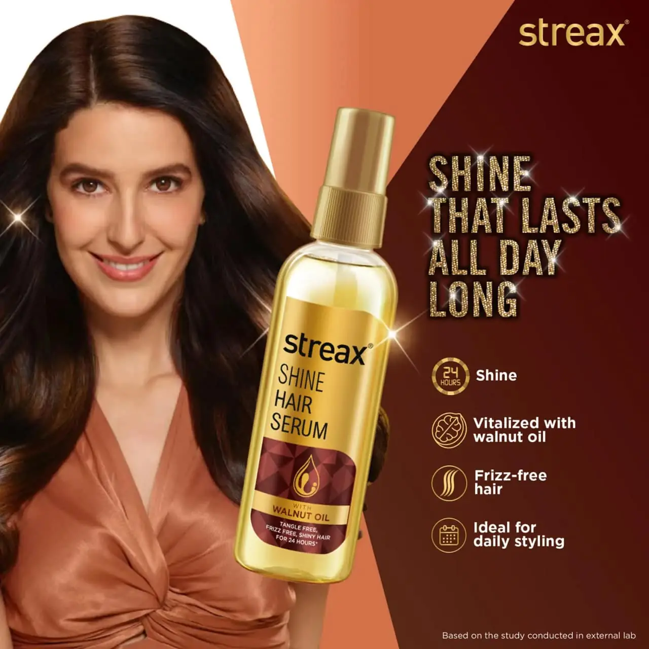 Streax Hair Serum 55ml bottle, showing its sleek side profile and vitalized walnut oil label. - thumbnail
