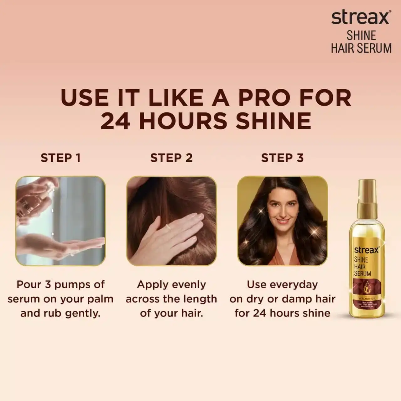 Streax Hair Serum 100ml bottle held in hand, showing product size and comfortable grip. - thumbnail
