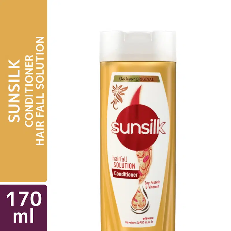 Sunsilk Hair Fall Solution conditioner 170ml yellow bottle with green flip-top cap, standing upright.
