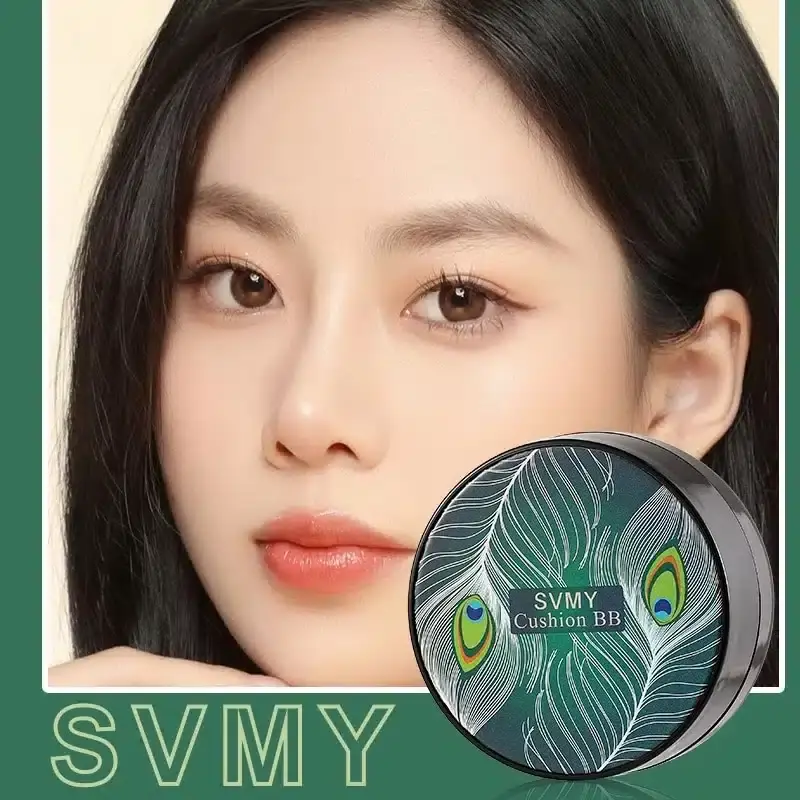 Finger pressing into Lameila Svmy Air Cushion BB Cream sponge, showing natural shade texture. - thumbnail