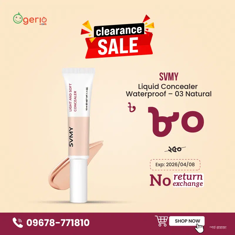 SVMY Waterproof Liquid Concealer 03 Natural in a sleek peachy-beige tube with black cap.