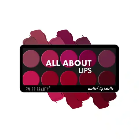 Swiss Beauty All About Lipstick Palette 02, closed black compact, showing brand logo and elegant design.