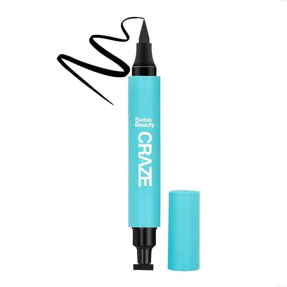 Swiss Beauty Craze Eyeliner Stamp Duo black packaging, clearly showing winged and felt tips. - thumbnail
