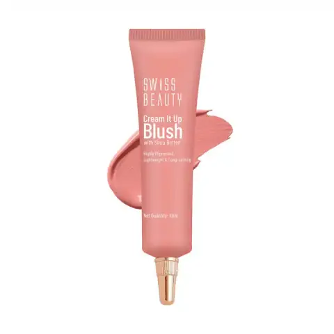 Swiss Beauty Cream It Up Blusher Natural Flush 02 compact, showing creamy peachy-pink product.