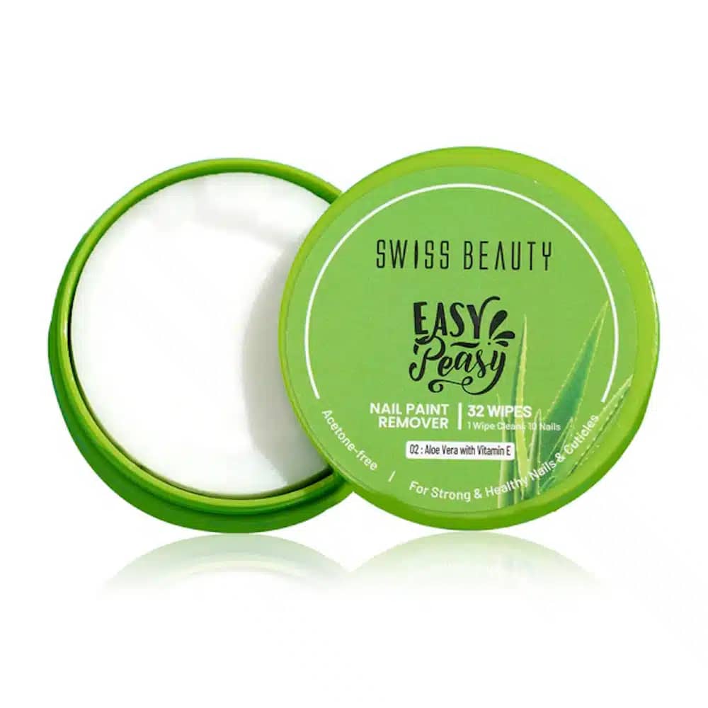 Swiss Beauty Easy Peasy Aloe Vera nail paint remover in a frosted light green bottle. - thumbnail