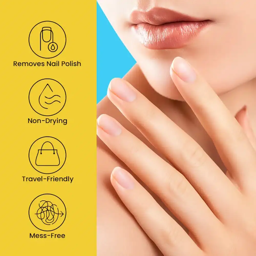 Angled view of Swiss Beauty Easy Peasy Nail Paint Remover Lemon, showing clear label details on yellow packaging. - thumbnail