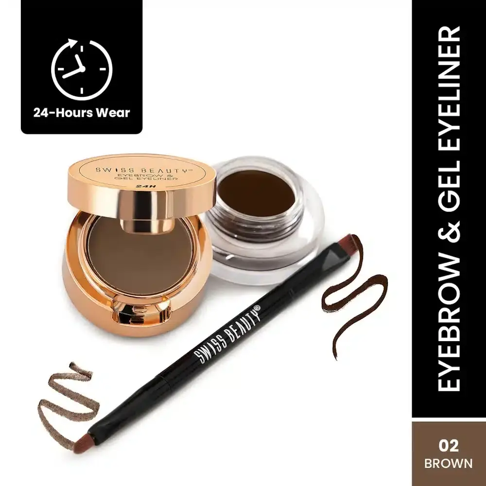 Swiss Beauty Eyebrow & Gel Eyeliner 2in1 in 02 Brown, a small glass jar with black lid. - thumbnail