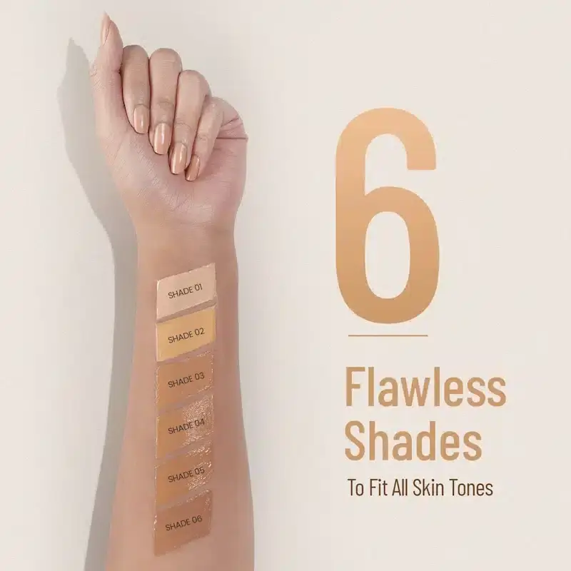 Close-up of Swiss Beauty Full Coverage Foundation bottle showing Shell White shade and label details. - thumbnail