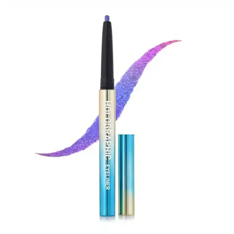 Two Swiss Beauty Holographic Eyeliner Milky Way 01 tubes with shimmering iridescent liquid inside, upright.
