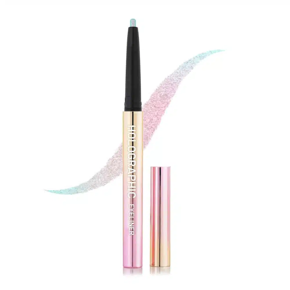 Swiss Beauty Holographic Eyeliner Nebula 04, sleek black tube, open, showing shimmery applicator brush. - thumbnail