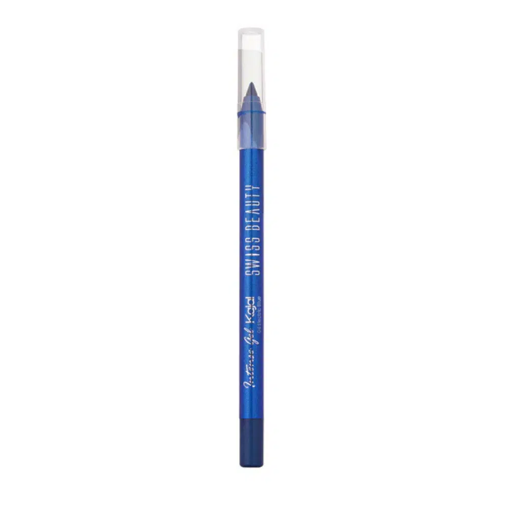 Swiss Beauty Intense Gel Kajal Electric Blue 04 tube, standing upright on a clean background.