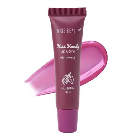 Swiss Beauty Kiss Kandy Lip Balm Mulberry, vibrant pink tube with white cap, clear front view.