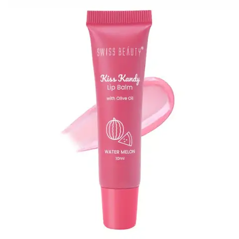 Swiss Beauty Kiss Kandy Water Melon lip balm, vibrant pink tube with refreshing fruit design.