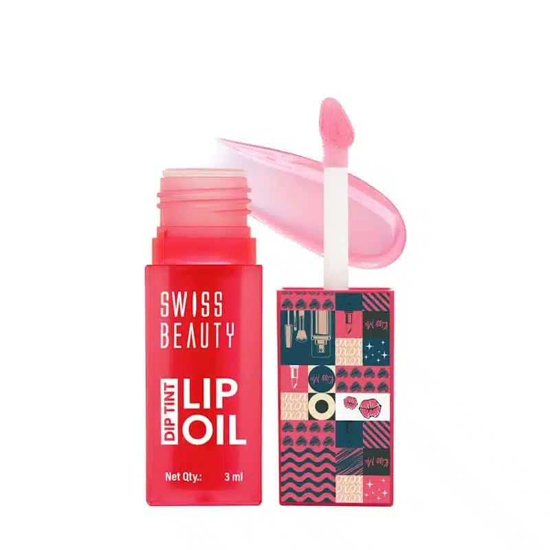 Swiss Beauty Lip Oil Dragon Fruit Dip Tint in a clear tube with black cap, full front view. - thumbnail