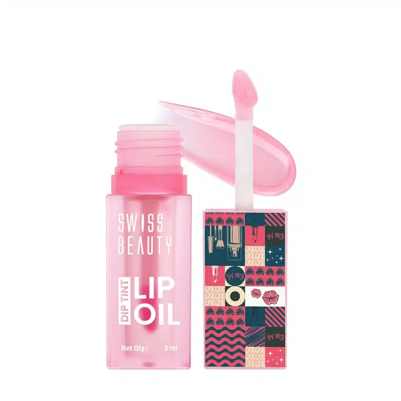 Swiss Beauty Lip Oil Peach Dip Tint 03 product, transparent tube with peachy liquid, cap visible. - thumbnail