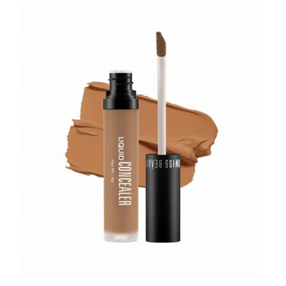Swiss Beauty Liquid Concealer 01 Warm Sand in clear tube, black cap, front view.