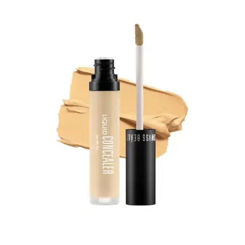 Swiss Beauty Liquid Concealer 07 Yellow in a transparent tube, black cap, showing light yellow liquid.
