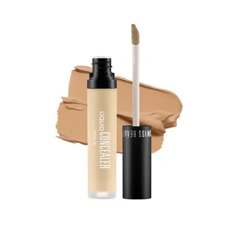 Swiss Beauty Liquid Concealer in Medium Beige 04 tube standing upright, showcasing sleek packaging and brand logo.