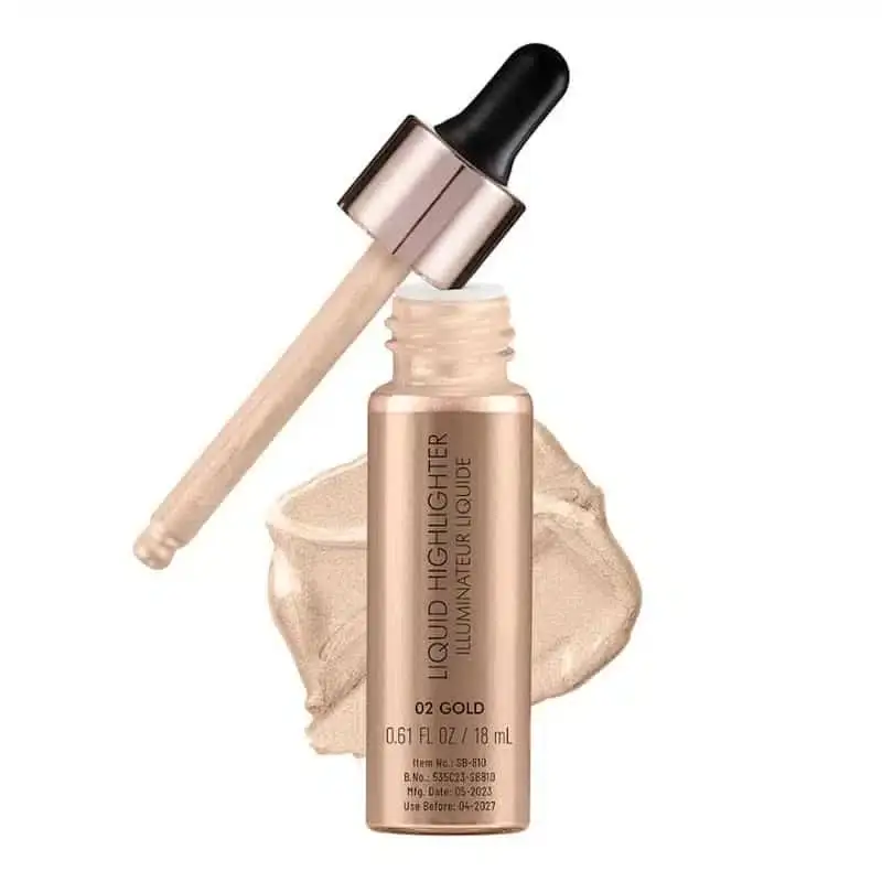 Swiss Beauty Liquid Highlighter Gold in its elegant clear glass dropper bottle with golden cap. - thumbnail