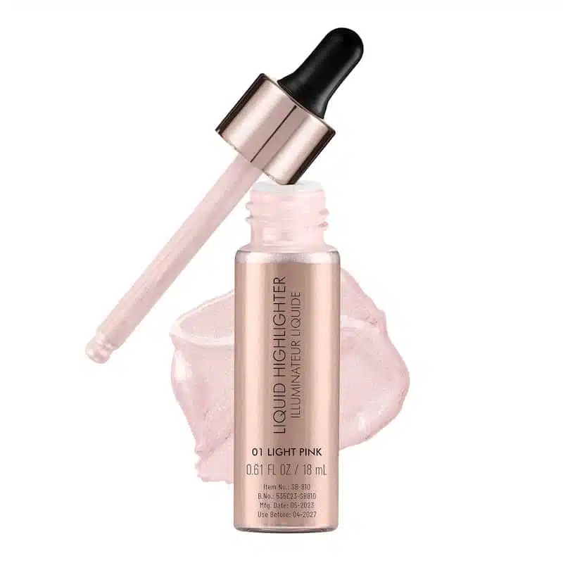 Swiss Beauty Light Pink Liquid Highlighter tube with silver cap, standing upright on white background. - thumbnail
