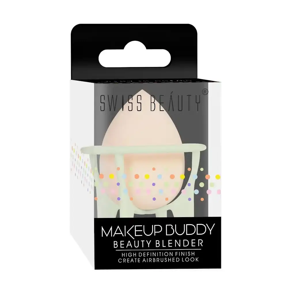 Swiss Beauty Makeup Buddy beauty blender standing upright, light skin tone, soft teardrop shape. - thumbnail