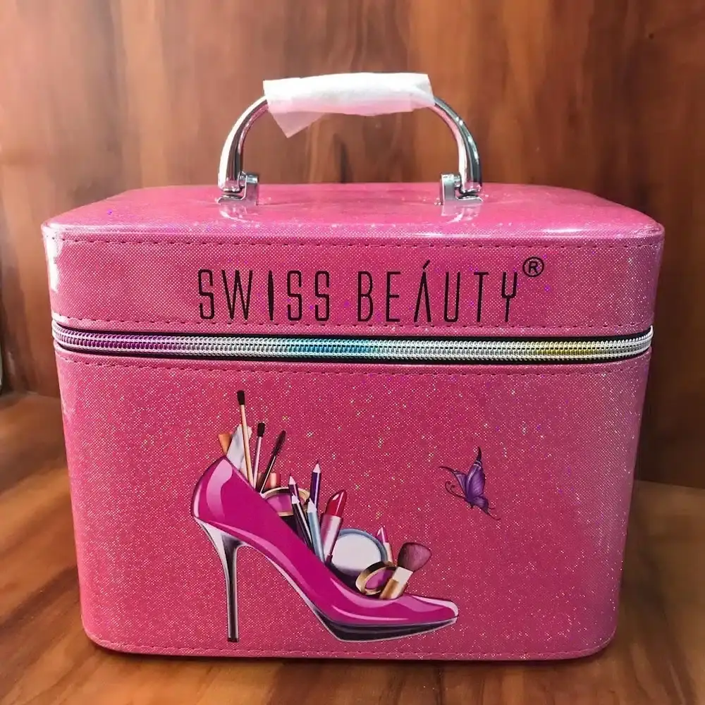 Close-up view of the Swiss Beauty large makeup vanity box, highlighting its mixed color texture. - thumbnail
