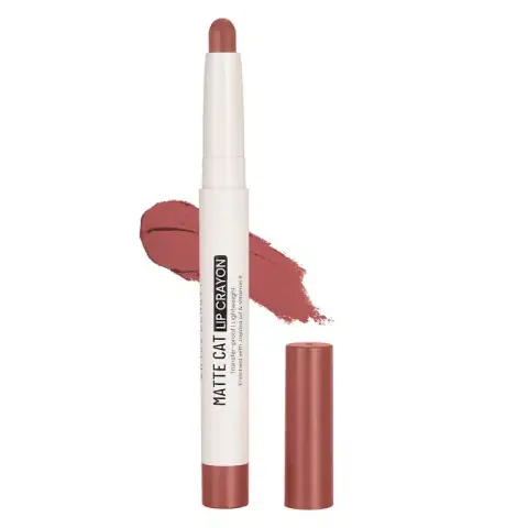 Swiss Beauty Matte Cat Lip Crayon Tangerine Buff 01, black packaging, with orange-nude tip showing.