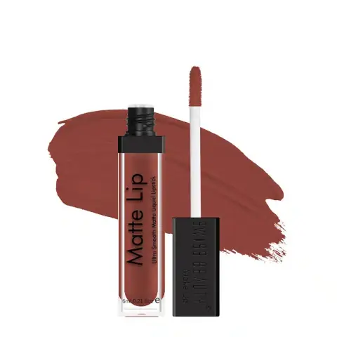 Swiss Beauty Matte Liquid Lipstick in Cafe 03, standing sleek black tube, full view.