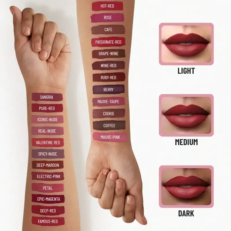Close-up of Swiss Beauty Matte Liquid Lipstick Deep Maroon 19, showing brand logo and elegant packaging. - thumbnail