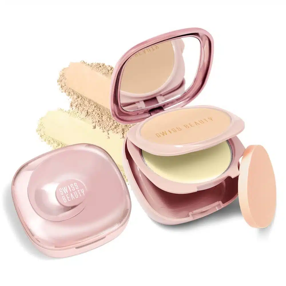 Swiss Beauty Matte & Set Duo compact powder in Honey 04, elegant gold packaging on flat surface. - thumbnail