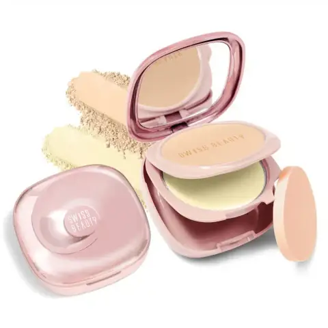 Swiss Beauty Matte & Set Duo compact powder in Honey 04, elegant gold packaging on flat surface.