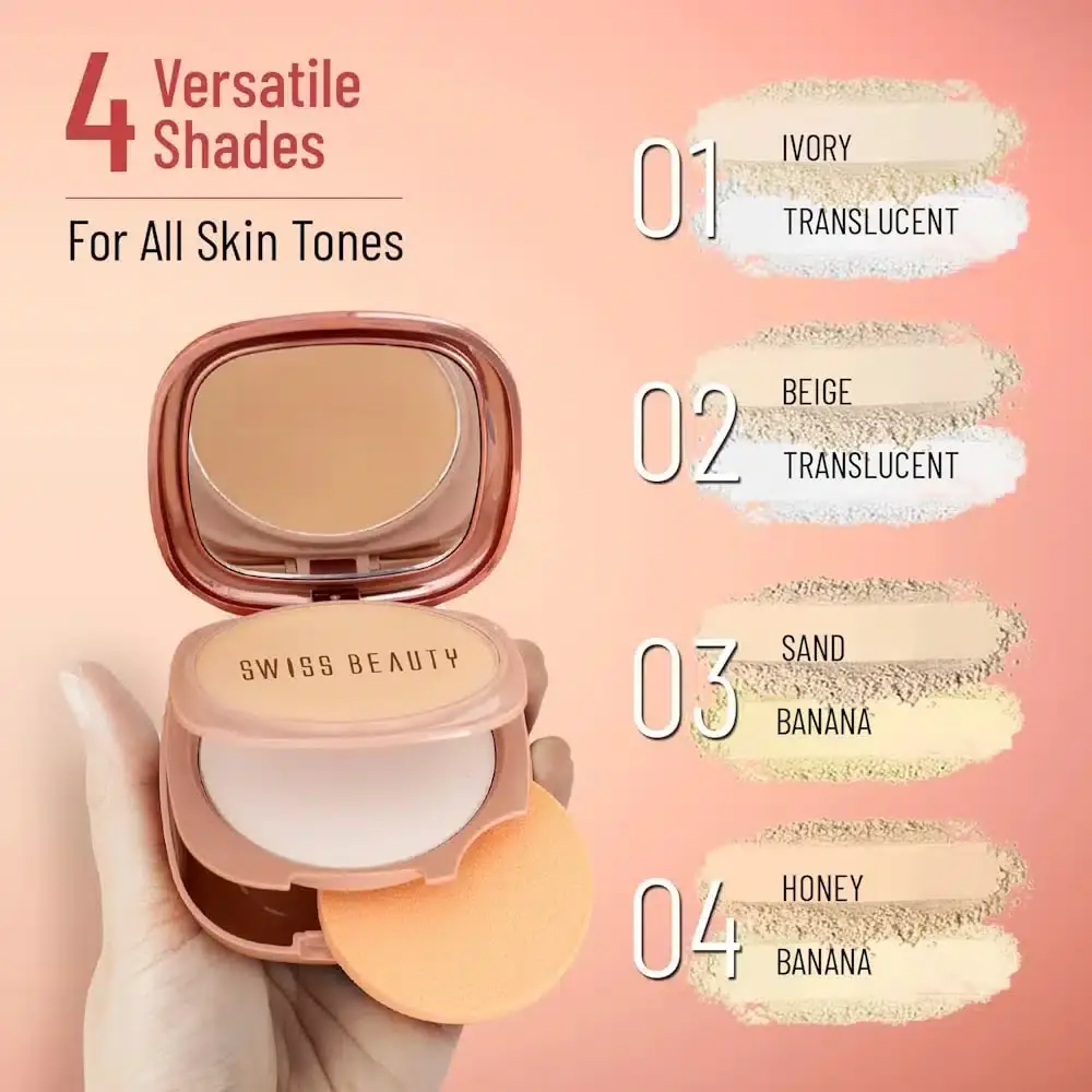 Open Swiss Beauty Matte & Set Duo Compact Powder Sand 03, revealing two distinct shades. - thumbnail