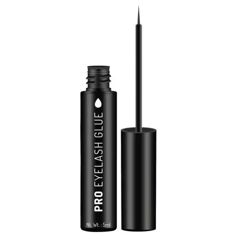 Swiss Beauty Pro Eyelash Glue in a sleek black tube with white lettering, front view showing the applicator.