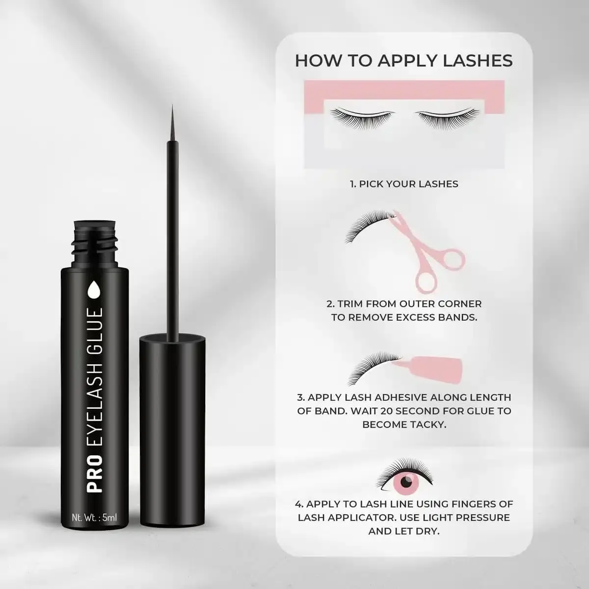 Angled view of Swiss Beauty Pro Eyelash Glue's black tube, highlighting product branding and packaging details. - thumbnail
