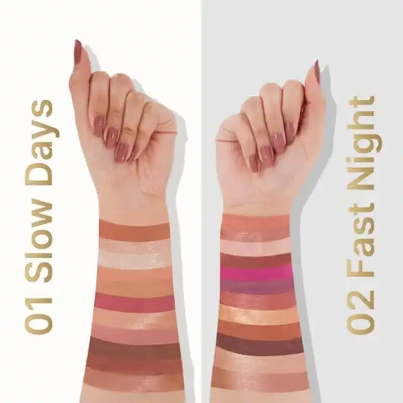 Open Swiss Beauty 01 Slow Days eyeshadow palette displaying nine warm, earthy shades. - thumbnail