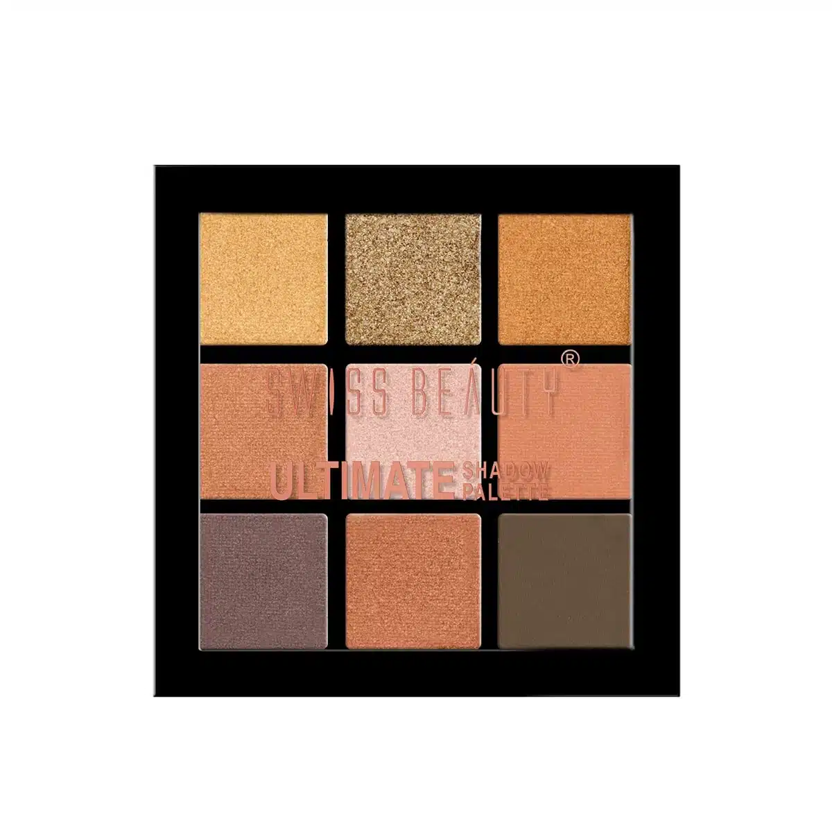 Swiss Beauty Ultimate Eyeshadow Palette, sleek black compact, 9 vibrant shades, closed on a white surface. - thumbnail