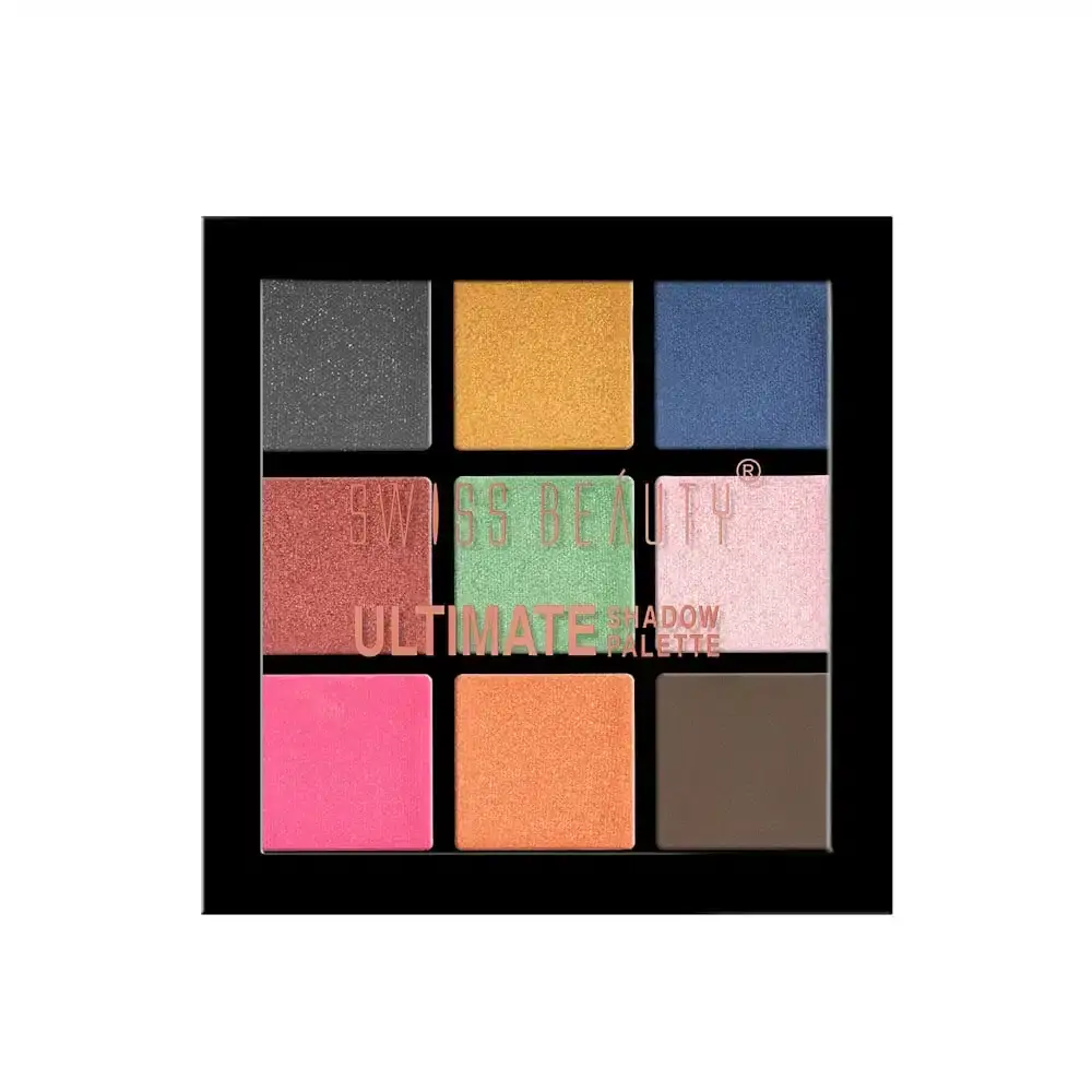 Swiss Beauty Ultimate Eyeshadow Palette in its sleek, closed black compact packaging, front view. - thumbnail