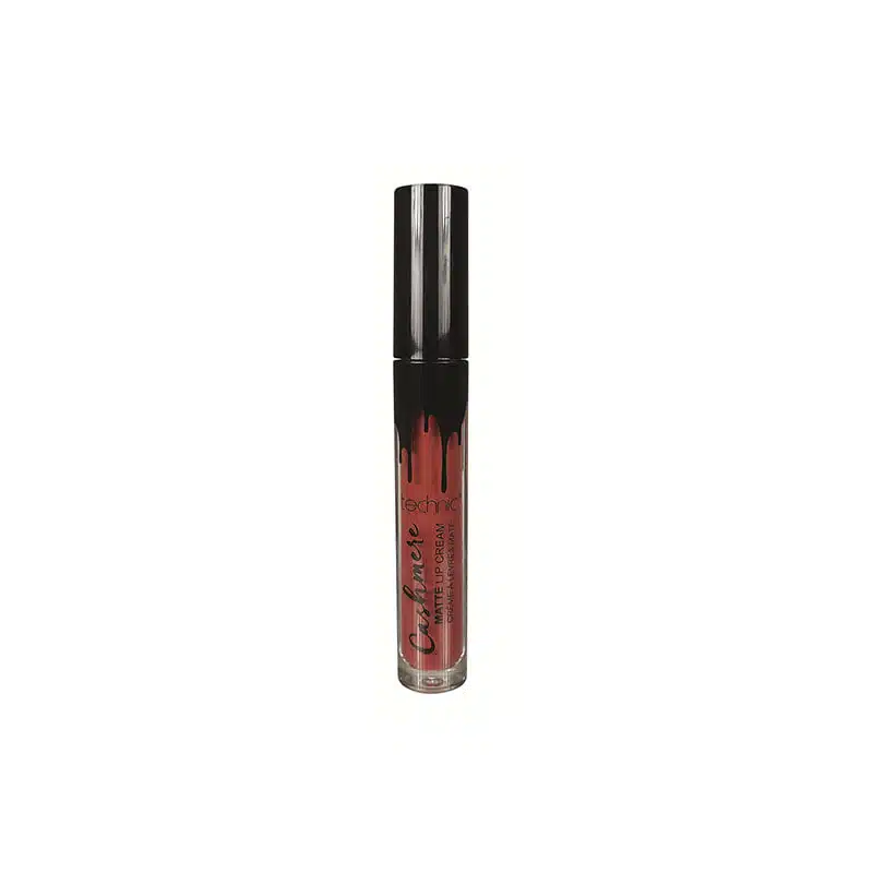 Technic Cashmere Matte Lip Cream in vibrant red tube with sleek black cap, standing upright. - thumbnail
