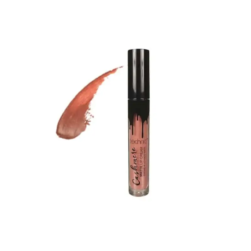 Technic Cashmere Matte Lip Cream tube open, showing the applicator with Stripped peachy-nude product. - thumbnail