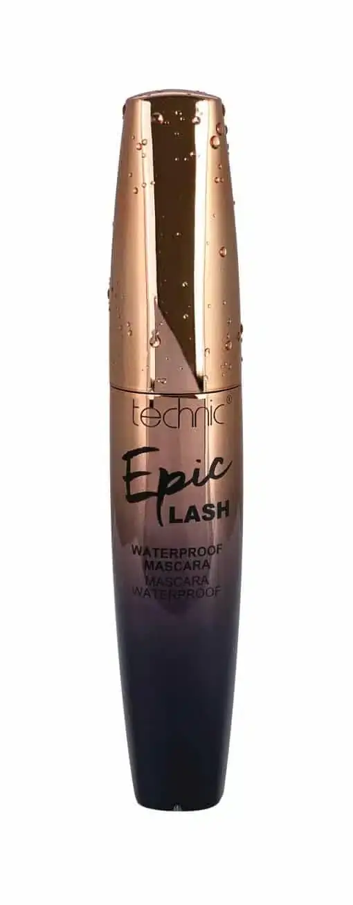 Technic Epic Lash black waterproof mascara tube with the applicator wand fully extended, showing the brush. - thumbnail