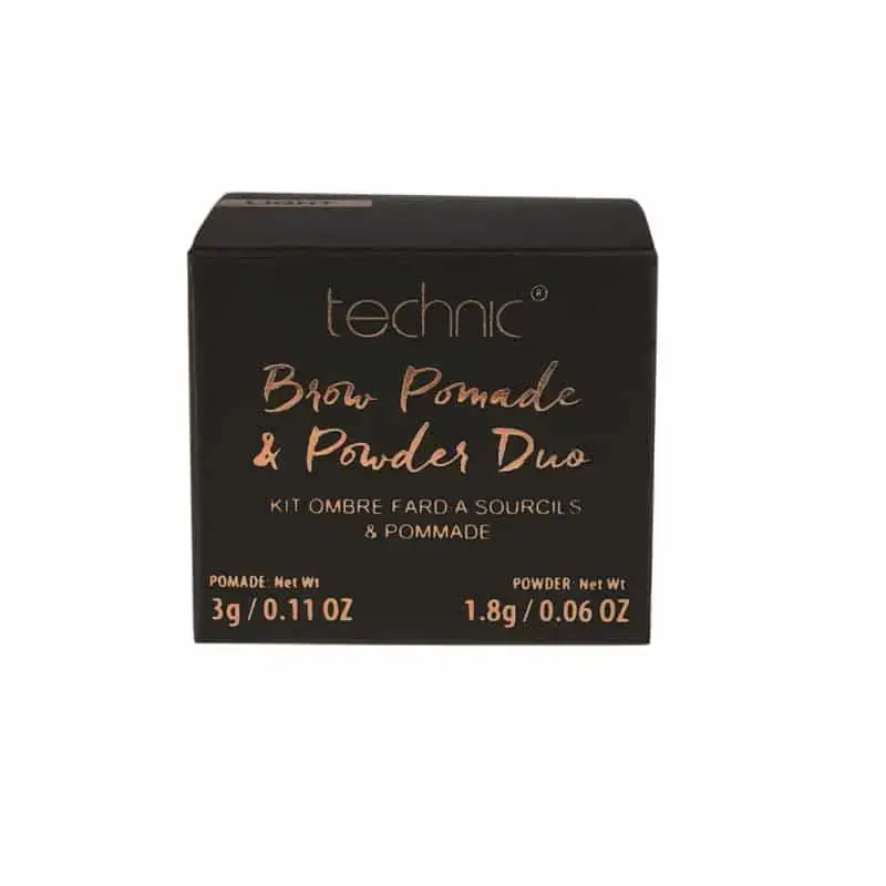 Technic Eye Brow Pomade & Powder Duo Dark in its sleek, closed black compact packaging. - thumbnail