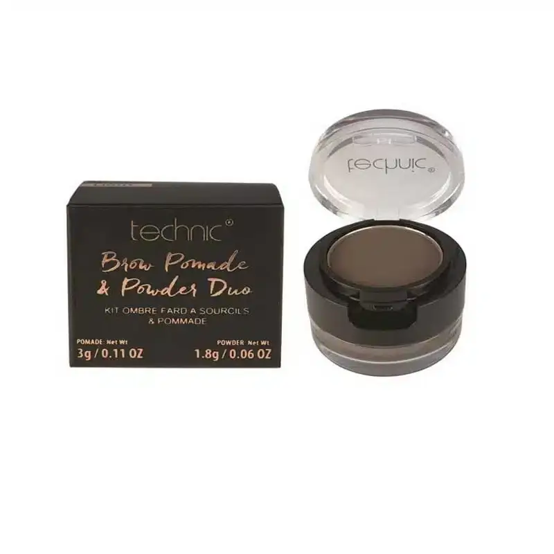 Technic Eye Brow Pomade Powder Duo medium, open compact displaying creamy pomade, powder, and brush. - thumbnail