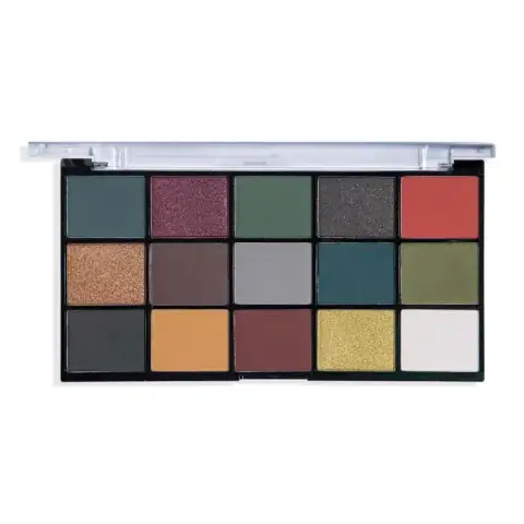 Technic Gothica pressed pigment eyeshadow palette open, revealing nine intense, dramatic shades.