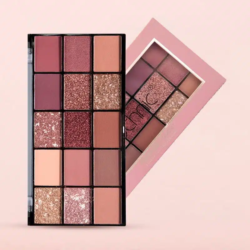 Technic Invite Only 15-color pressed pigment eyeshadow palette, sleek black packaging, front view. - thumbnail