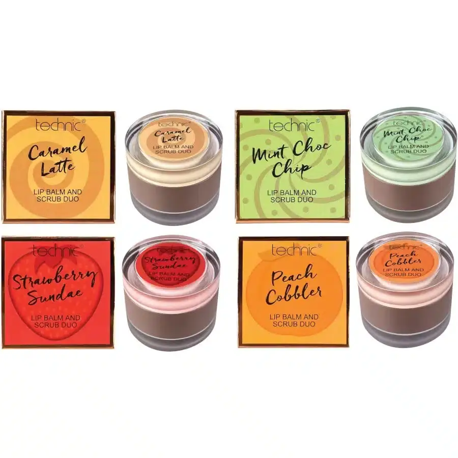 Technic Peach Cobbler Lip Scrub and Balm close-up, revealing granular scrub and smooth balm texture. - thumbnail