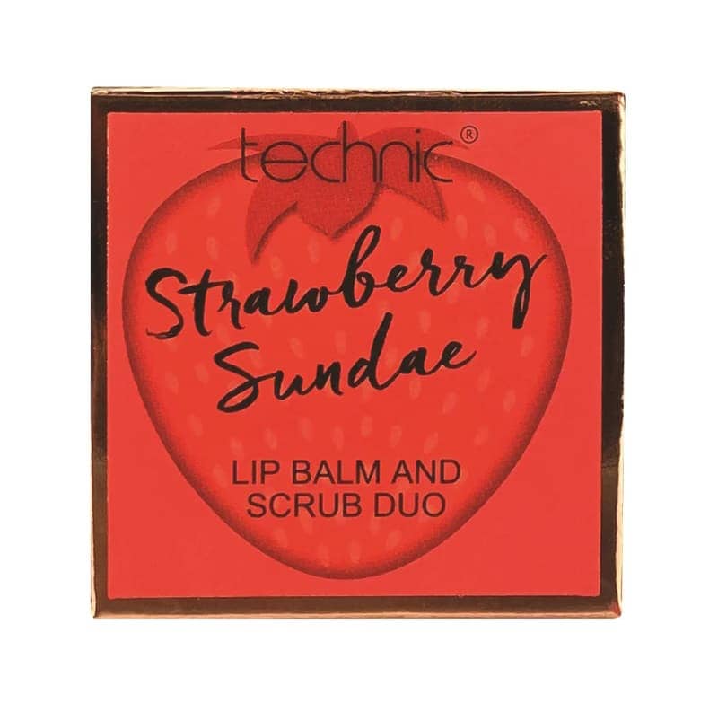 Technic Strawberry Lip Scrub and Balm Duo, dual-ended with pink scrub and clear balm. - thumbnail