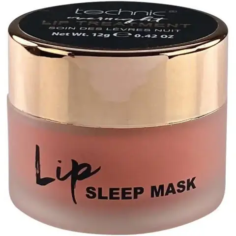 Technic Lip Sleep Mask overnight treatment in clear jar with white lid and applicator spatula.