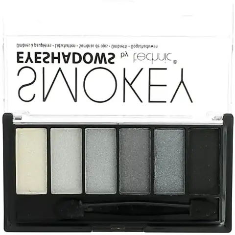 Technic Matte Finish 6-colour smokey eyeshadow palette open, revealing white, grey, and black shades.