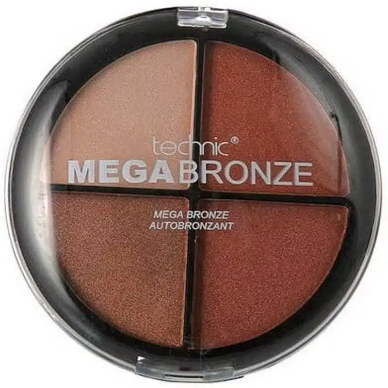 Technic Mega Bronze round compact, closed, showcasing the warm shimmery bronzing powder. - thumbnail