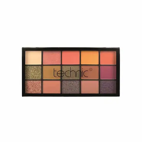 Technic Cinnamon Swirl 15-shade eyeshadow palette, closed, showcasing warm shimmers and mattes.